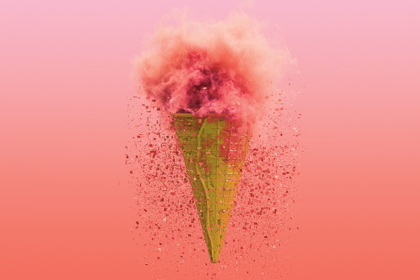 Glitch Ice Cream Cone with cloud and particles.